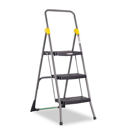 COSCO Commercial 3-Step Folding Stool, 300 lb Capacity, 20.5 x 32.63 x 52.13, Gray (11839GGO)
