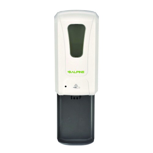 Alpine Wall Mount Automatic Gel Hand Sanitizer/Soap Dispenser with Drip Tray, 40 oz, 4.48 x 6 x 18.1, White (ALP430LT)