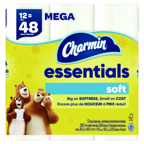 Charmin® Essentials Soft Standard Toilet Paper, 2-Ply, 330 Sheets, 12 Rolls (03154)