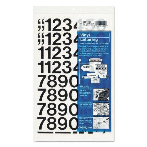 Chartpak Press-On Vinyl Numbers, Self Adhesive, Black, 1"h, 44/Pack (01130)