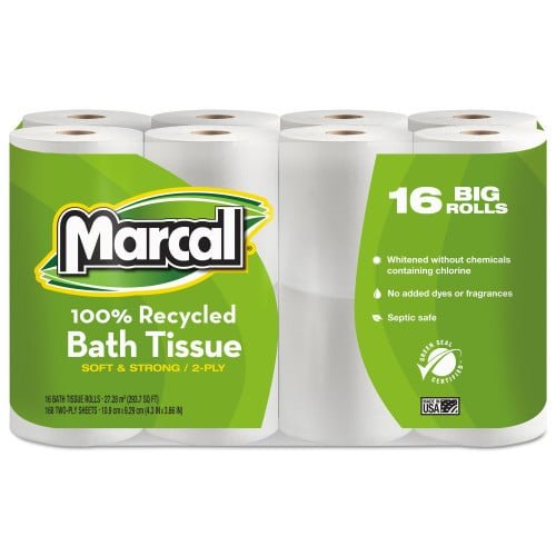 Marcal® Standard Toilet Paper, 2-Ply, 168 Sheets, 16 Rolls (1646616PK)