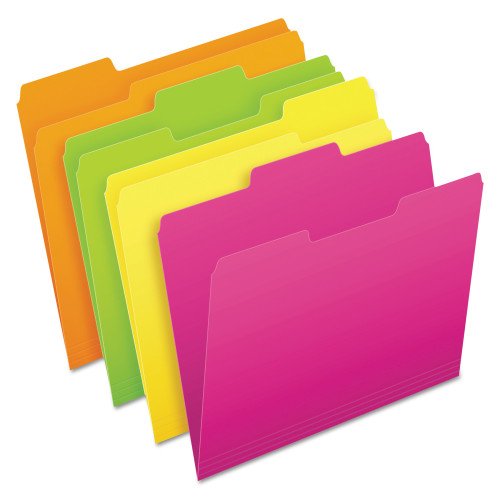 Pendaflex Glow File Folders, 1/3-Cut Tabs: Assorted, Letter Size, 0.75" Expansion, Assorted Colors, 24/Pack (40523)