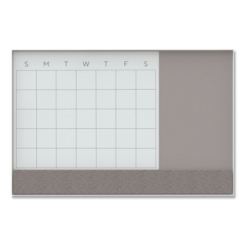 U Brands 3N1 Magnetic Glass Dry Erase Combo Board, 47 x 35, Month View, Gray/White Surface, White Aluminum Frame (3198U0001)